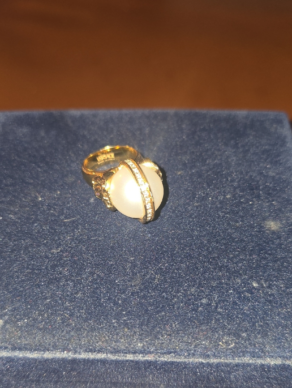 Versace Gold-Tone Ring with White Dome and Pavé Band